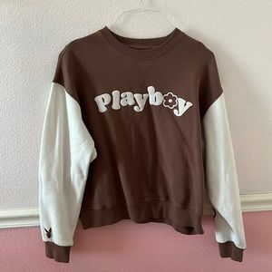 Pacsun playboy crewneck brown and white with flower sleeves